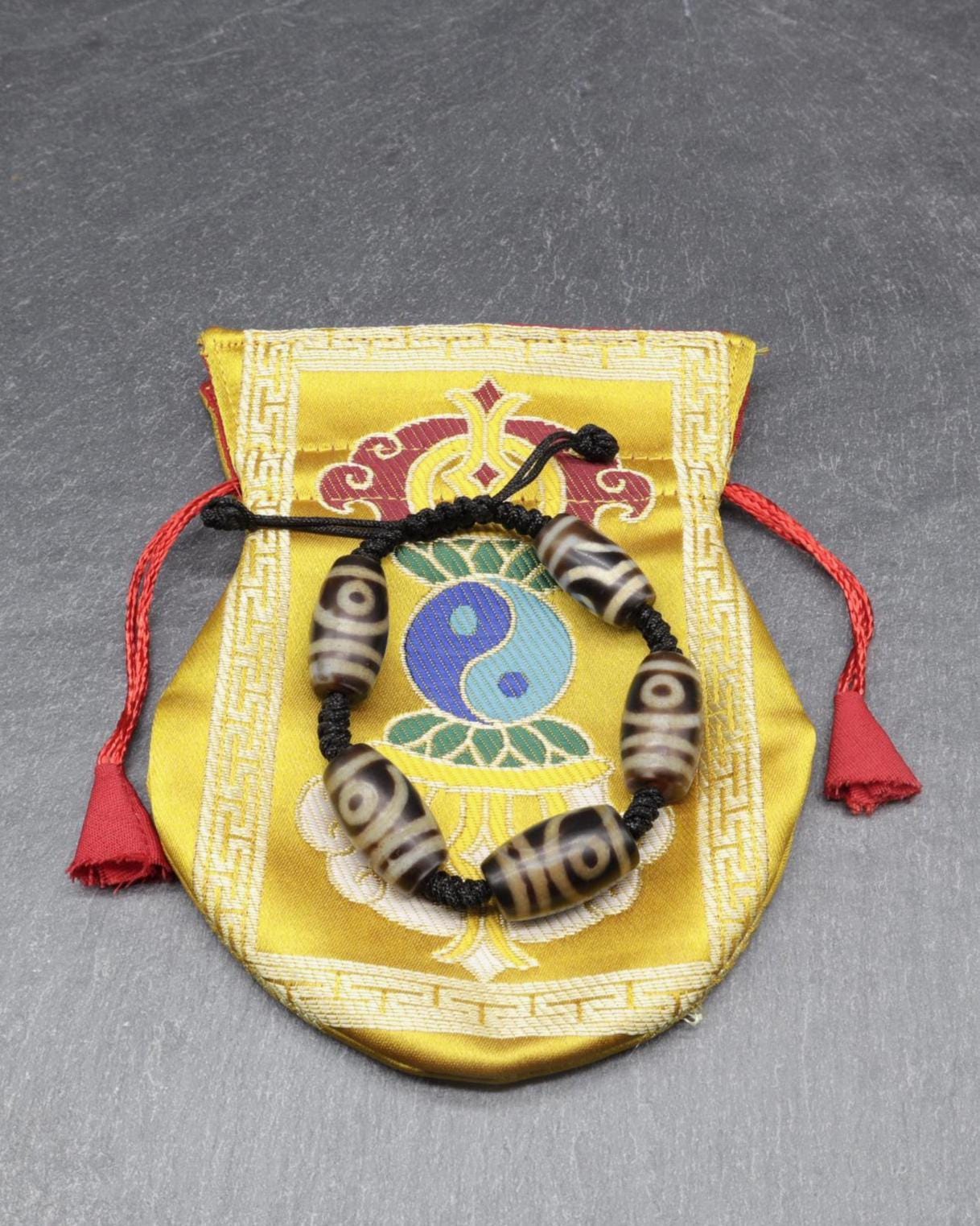 Antique 2 Eyes Dzi Bead Bracelet, Tibetan Jewelry,  Protection Beads For Happy And Harmonious, Spiritual Gift, 23x14mm