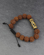 Tibetan Dzi-Rudraksha Bracelet, 9-Eye Dzi & 5 Face Rudraksha Beads