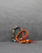 Antique Tibetan Dzi Bead Necklace, Old 3 Eye Himalayan Protection Amulet