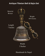 Antique Tibetan Bell And Vajra Set Ashta Mangala Symbols Free Brocade Cover