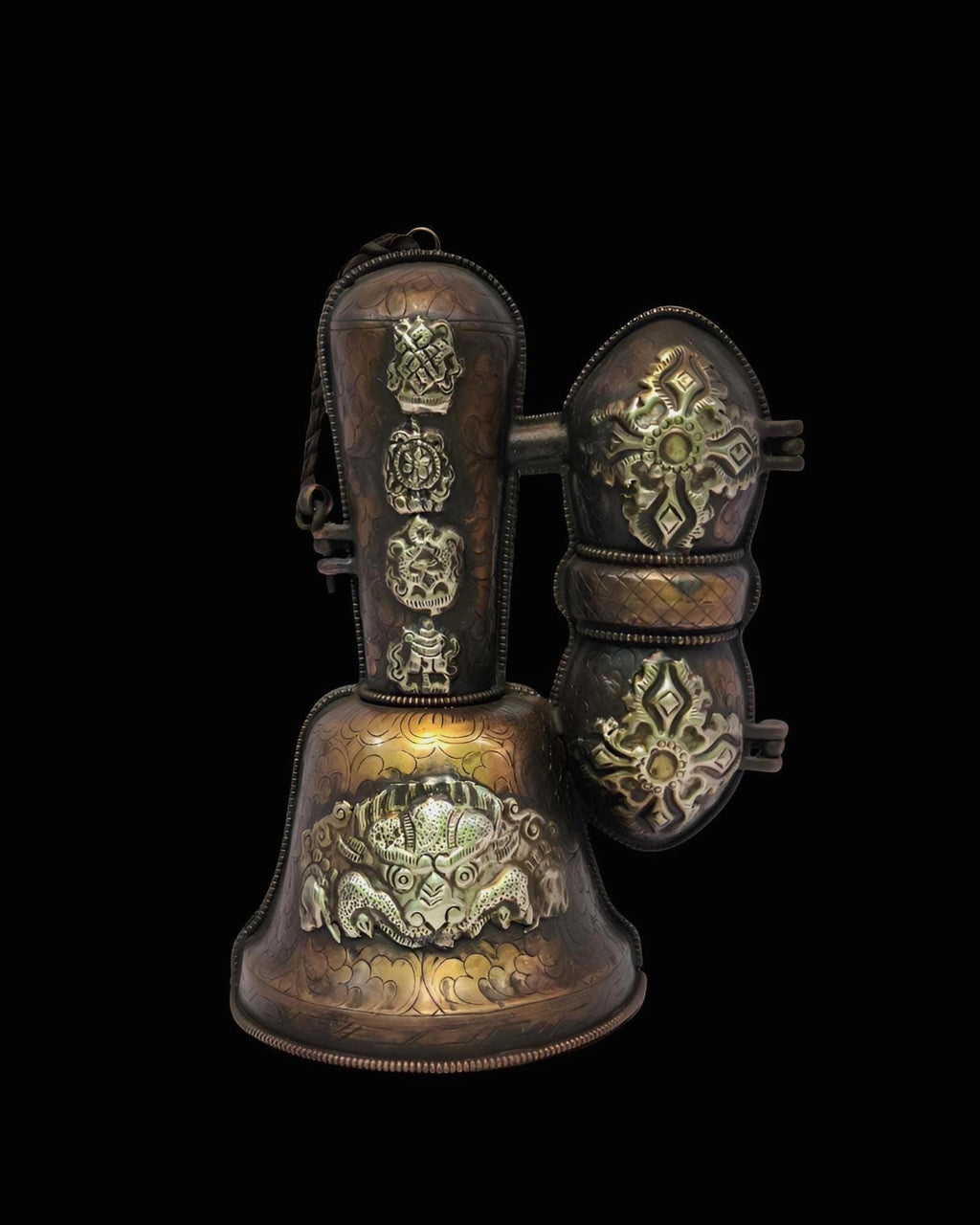 Antique Tibetan Bell And Vajra Set With Metal Cover