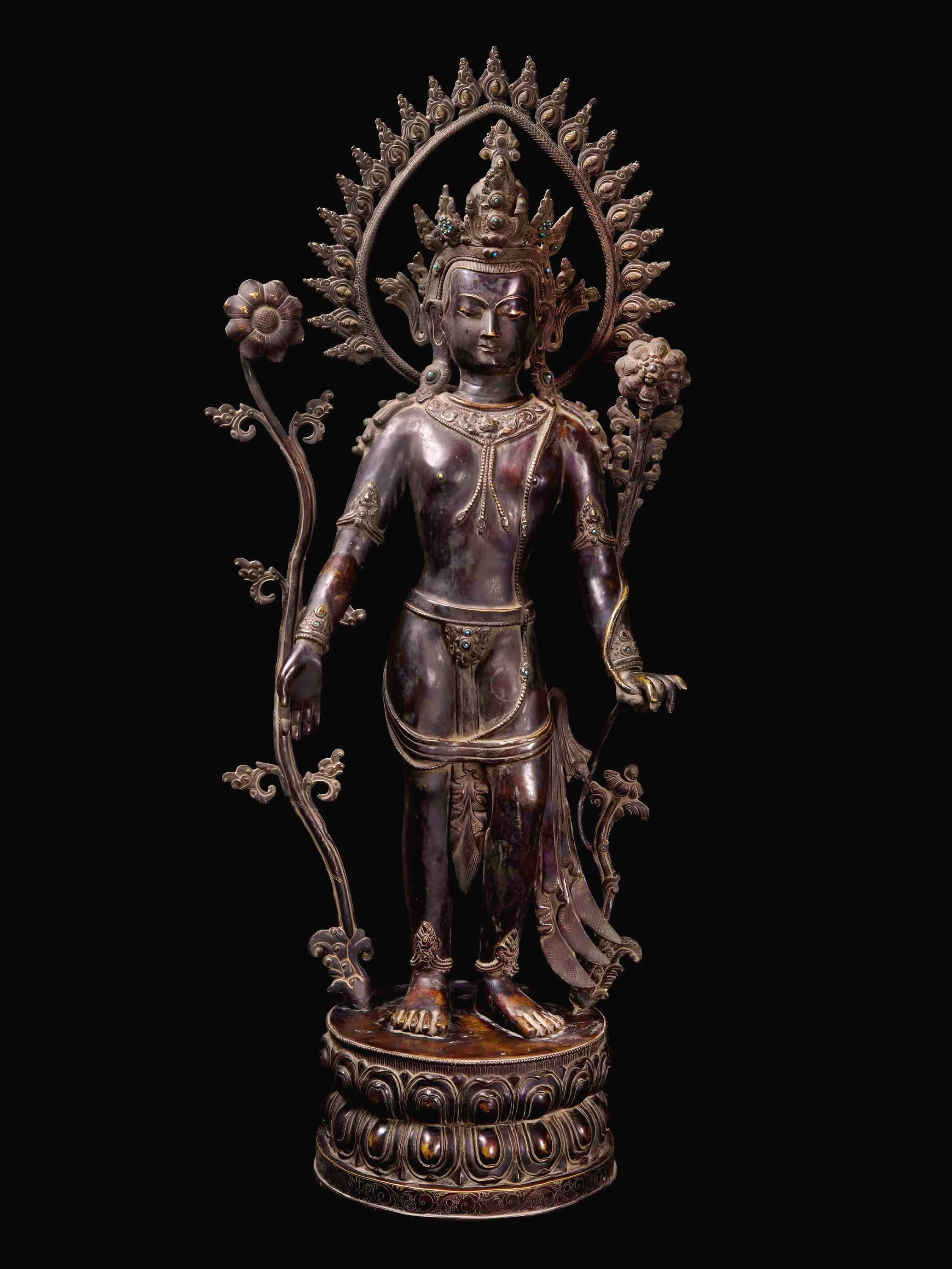 Padmapani Lokeshvara 18th Century Statue Large Himalayan Buddhist Sculpture 40x16 Inches