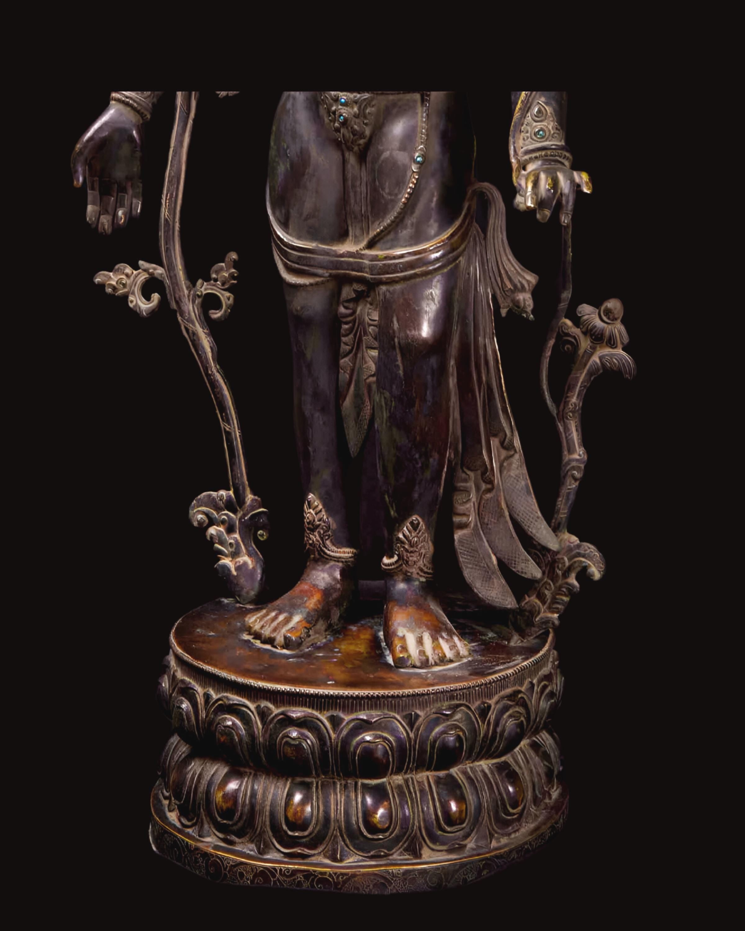 Padmapani Lokeshvara 18th Century Statue Large Himalayan Buddhist Sculpture 40x16 Inches
