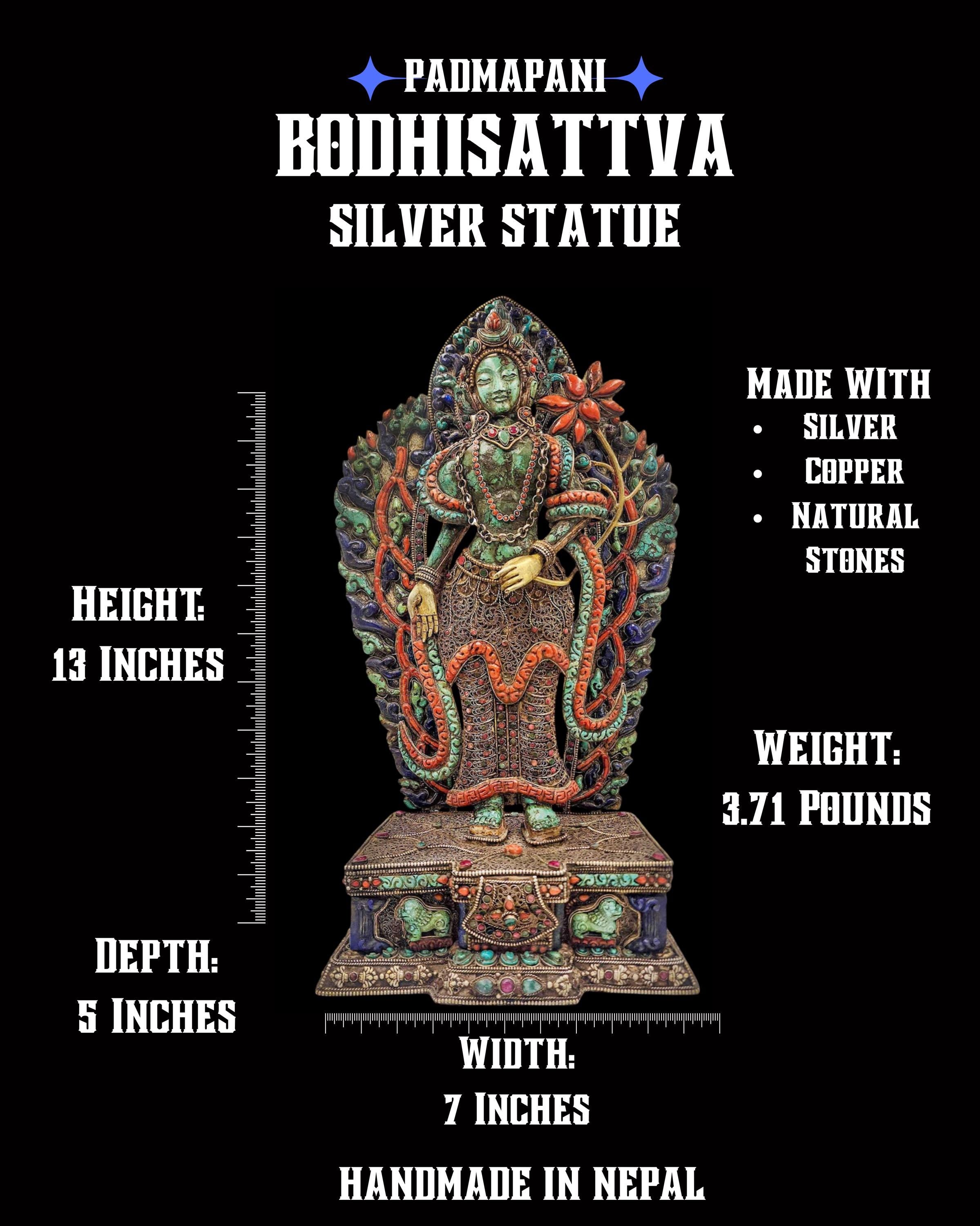 Vintage Silver Padmapani Lokeshvara Statue 1980's Himalayan Collectible