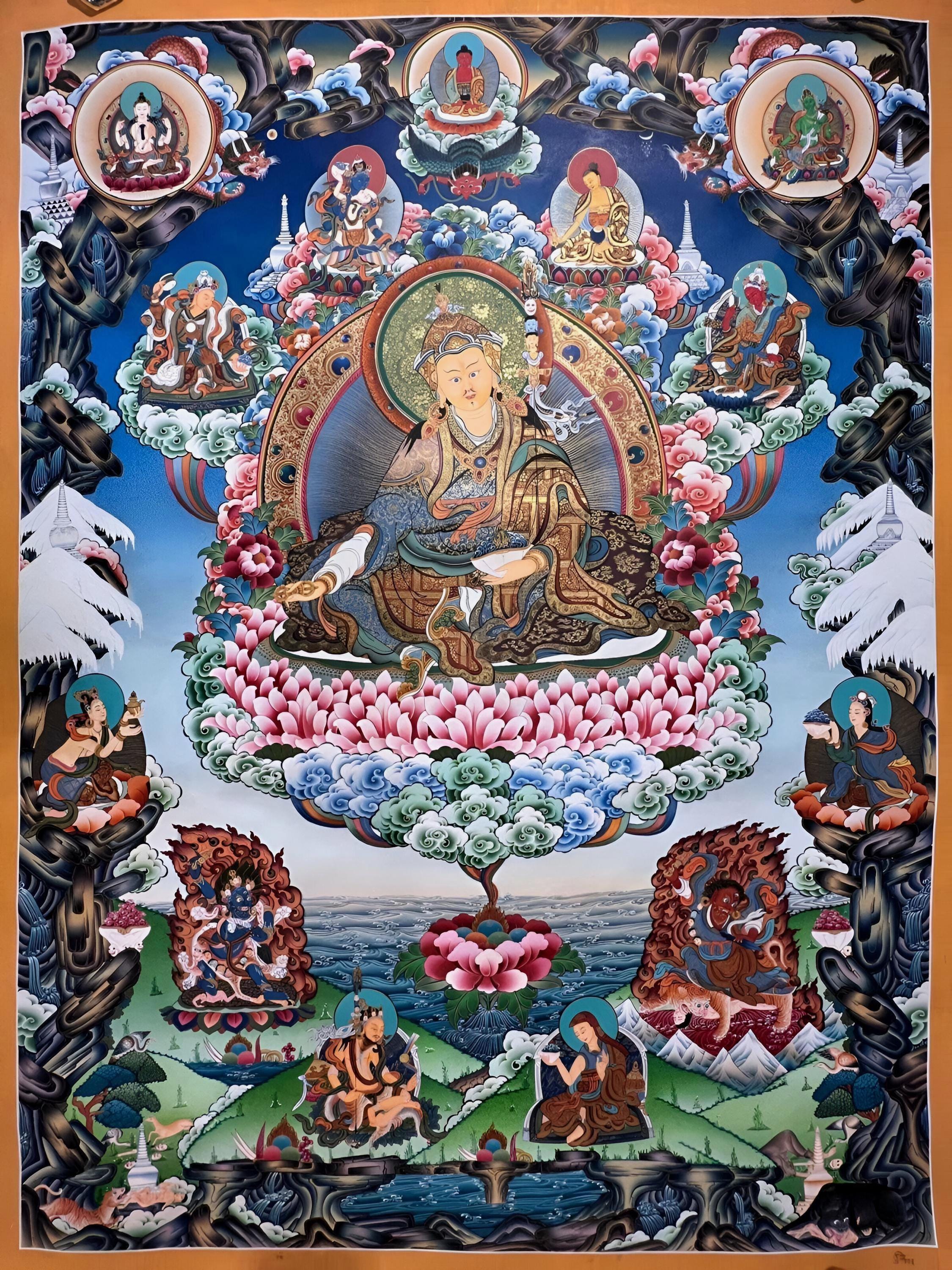 Guru Padmasambhava Thangka, Nyingma Lineage Lotus Born Master Art