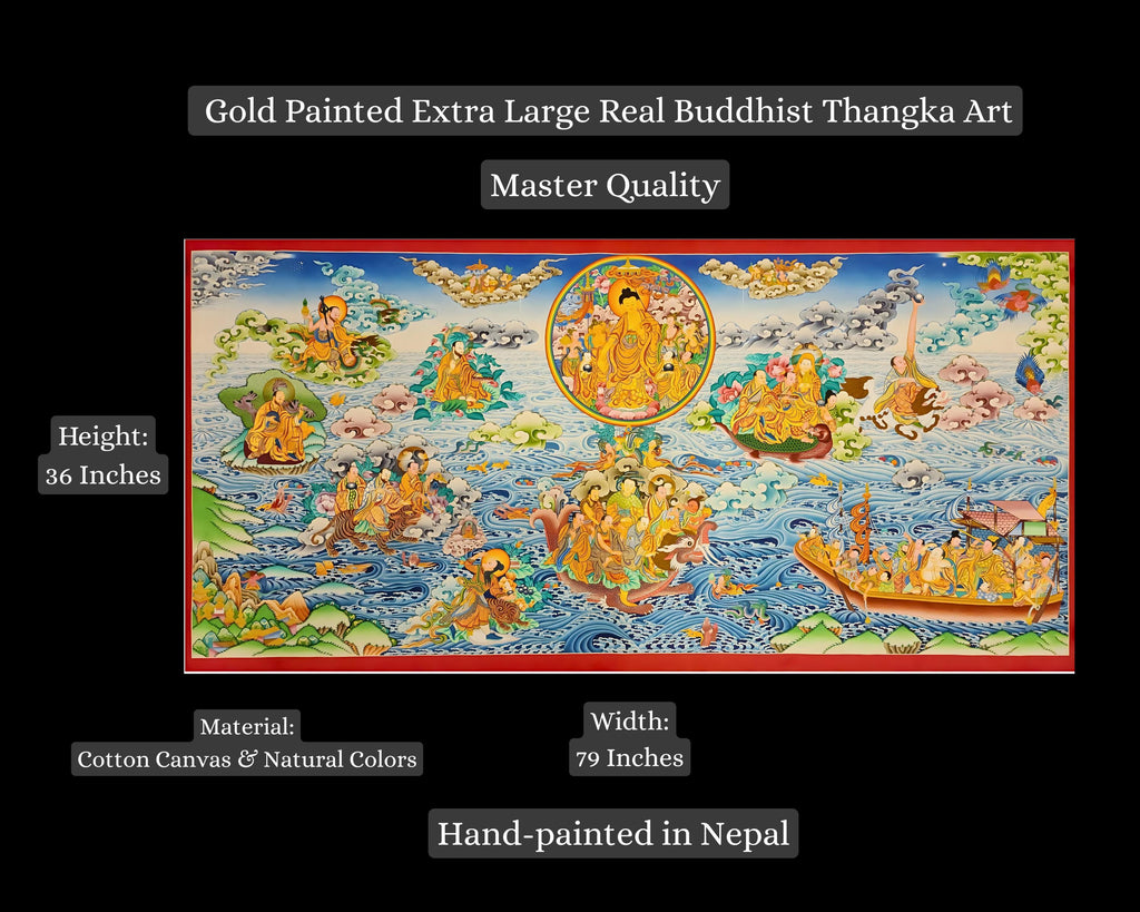 Paani Buddha Thangka - 16 Arhats & 10 Bodhisattvas Master Quality 36x79