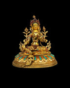 Green Tara Masterpiece Statue, Full Gold Plated, Hand Painted Sacred Art