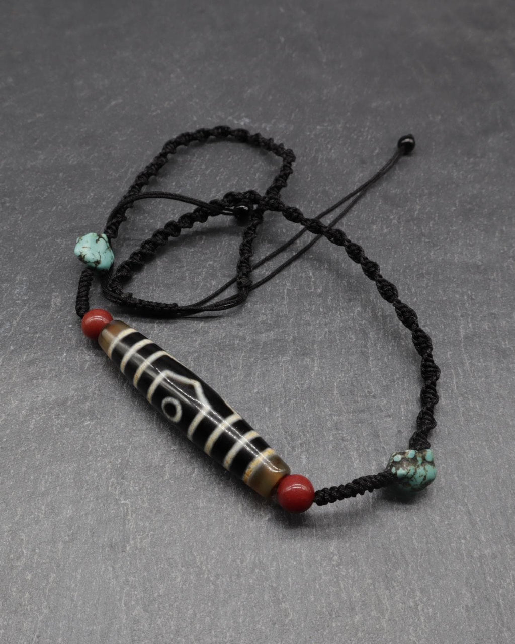 Antique Tibetan Dzi Mala, Guru Rinpoche Three Realms Dzi Bead, 58x12 mm, 30 Years Old, Spiritual Gift