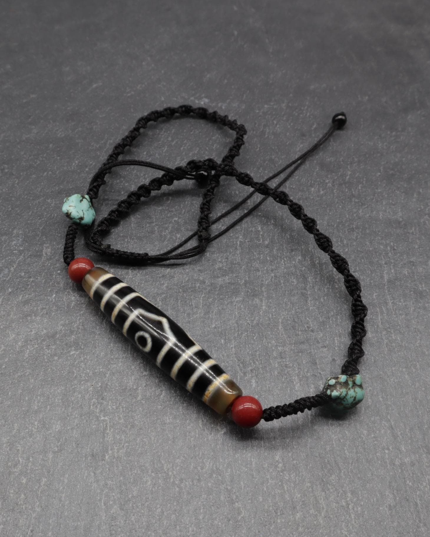 Antique Tibetan Dzi Mala, Guru Rinpoche Three Realms Dzi Bead, 58x12 mm, 30 Years Old, Spiritual Gift