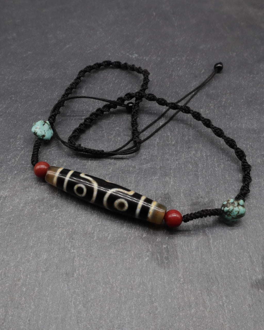 Antique Tibetan Dzi Mala, Guru Rinpoche Three Realms Dzi Bead, 58x12 mm, 30 Years Old, Spiritual Gift