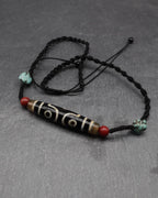 Antique Tibetan Dzi Mala, Guru Rinpoche Three Realms Dzi Bead, 58x12 mm, 30 Years Old, Spiritual Gift