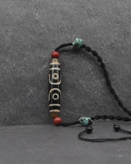 Antique Tibetan Dzi Mala, Guru Rinpoche Three Realms Dzi Bead, 58x12 mm, 30 Years Old, Spiritual Gift