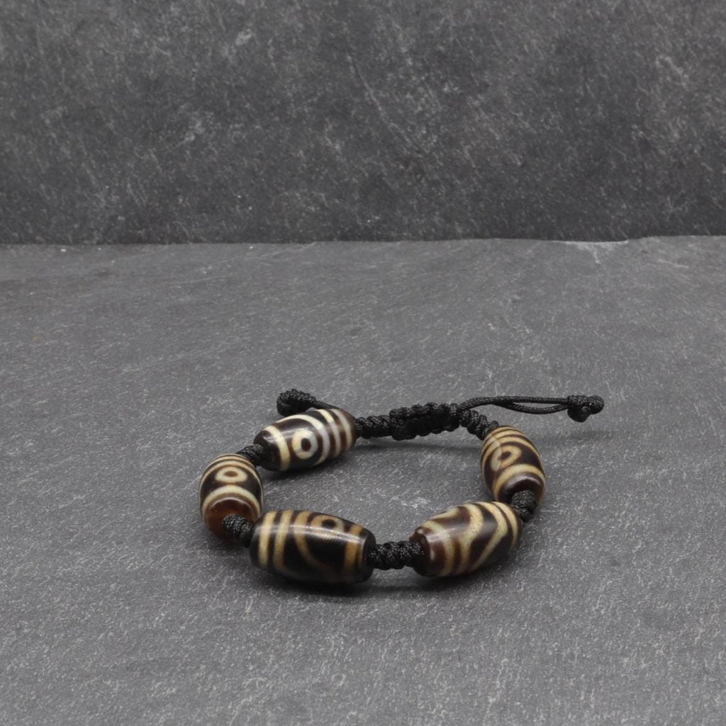Antique 2 Eyes Dzi Bead Bracelet, Tibetan Jewelry,  Protection Beads For Happy And Harmonious, Spiritual Gift, 23x14mm