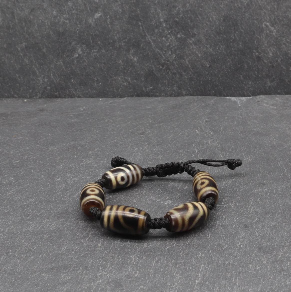 Antique 2 Eyes Dzi Bead Bracelet, Tibetan Jewelry,  Protection Beads For Happy And Harmonious, Spiritual Gift, 23x14mm