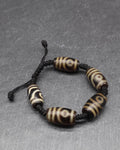 Antique 2-Eye Dzi Agate Bead Bracelet, Tibetan Amulet Jewelry