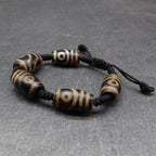 Antique 2 Eyes Dzi Bead Bracelet, Tibetan Jewelry,  Protection Beads For Happy And Harmonious, Spiritual Gift, 23x14mm