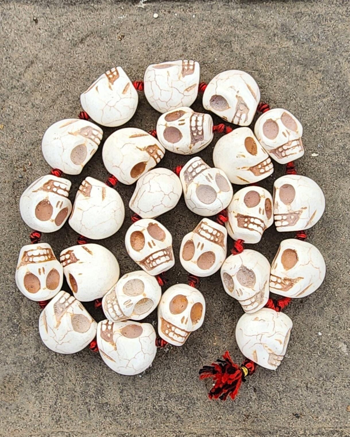 Howlite Ma Kali Skull Prayer Beads, Hand Knotted Maha Kalika Necklace From Nepal
