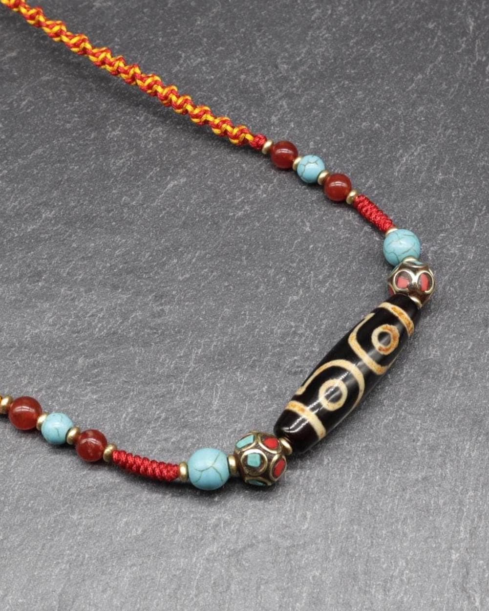 Antique Tibetan Dzi Bead Necklace, Old 3 Eye Himalayan Protection Amulet