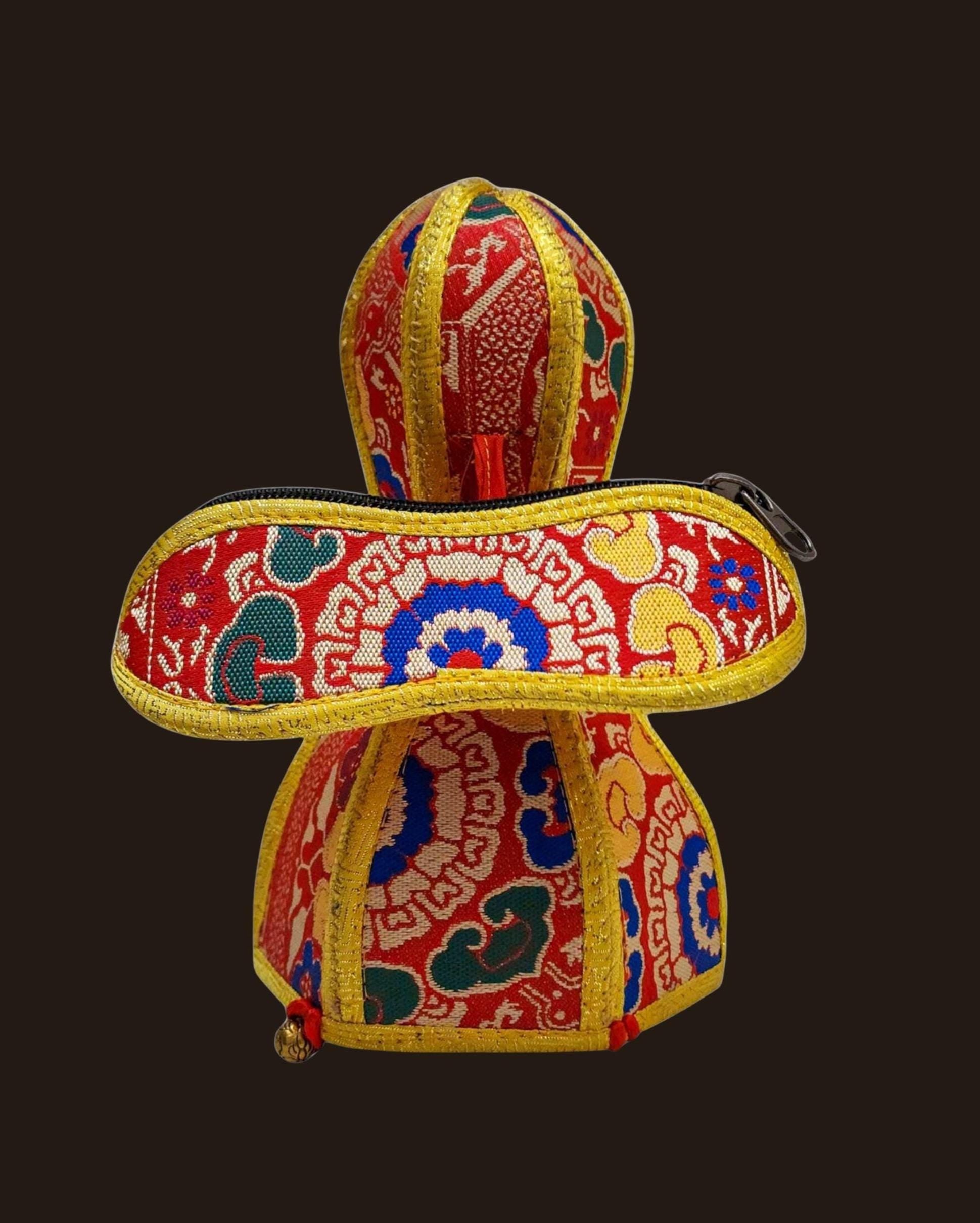 Antique Tibetan Bell And Vajra Set Ashta Mangala Symbols Free Brocade Cover