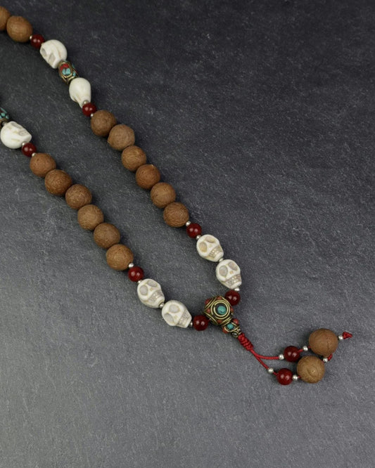 Bodhi Seeds And Howlite Skull Beads Mala