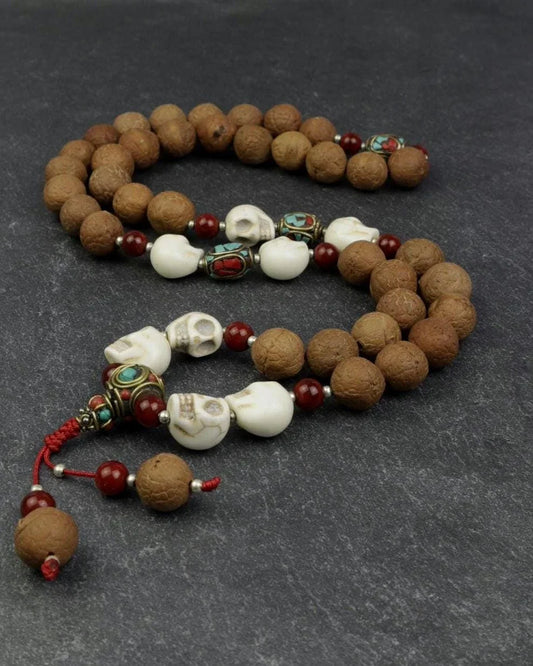 Bodhi Seeds And Howlite Skull Beads Mala