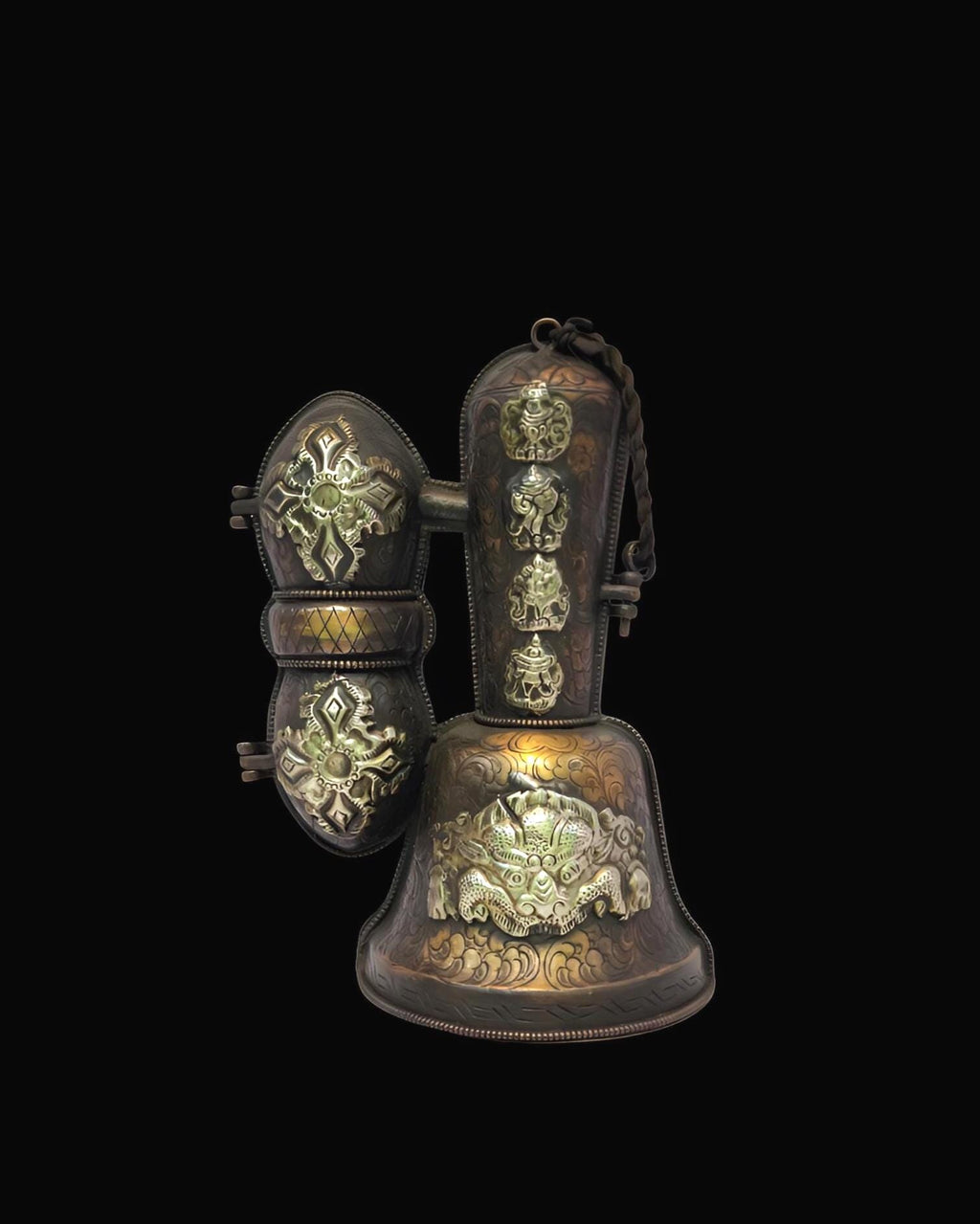 Antique Tibetan Bell And Vajra Set With Metal Cover