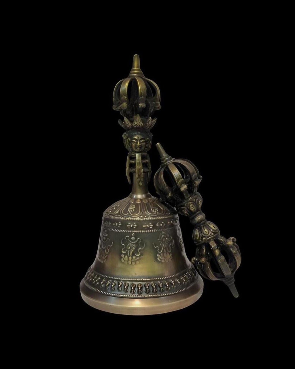 Tibetan Buddhist Antique Bell And Dorje Ritual Set With Original Case, 30 Years Old