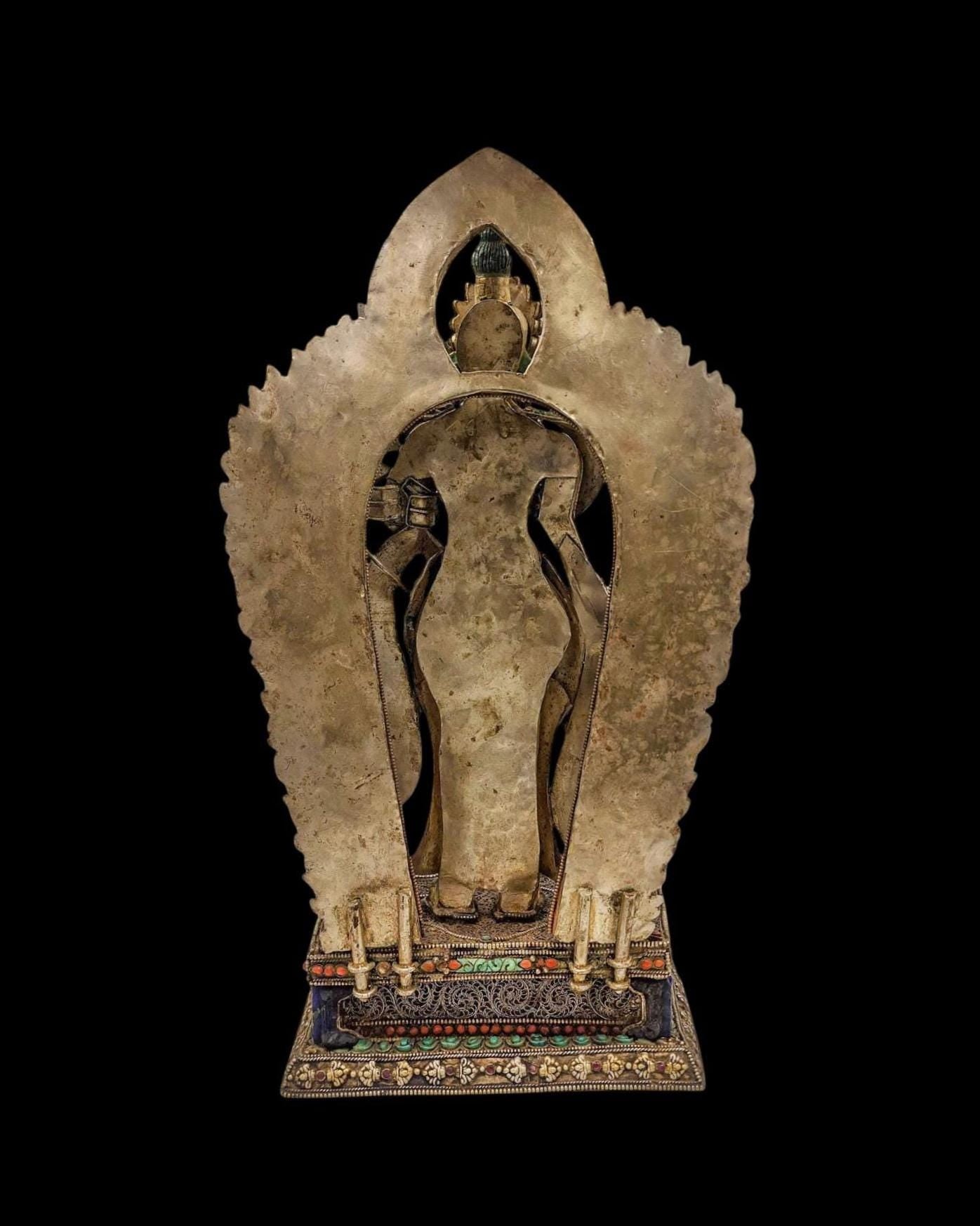 Vintage Silver Padmapani Lokeshvara Statue 1980's Himalayan Collectible