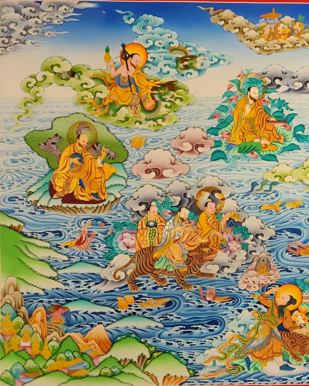 Paani Buddha Thangka - 16 Arhats & 10 Bodhisattvas Master Quality 36x79