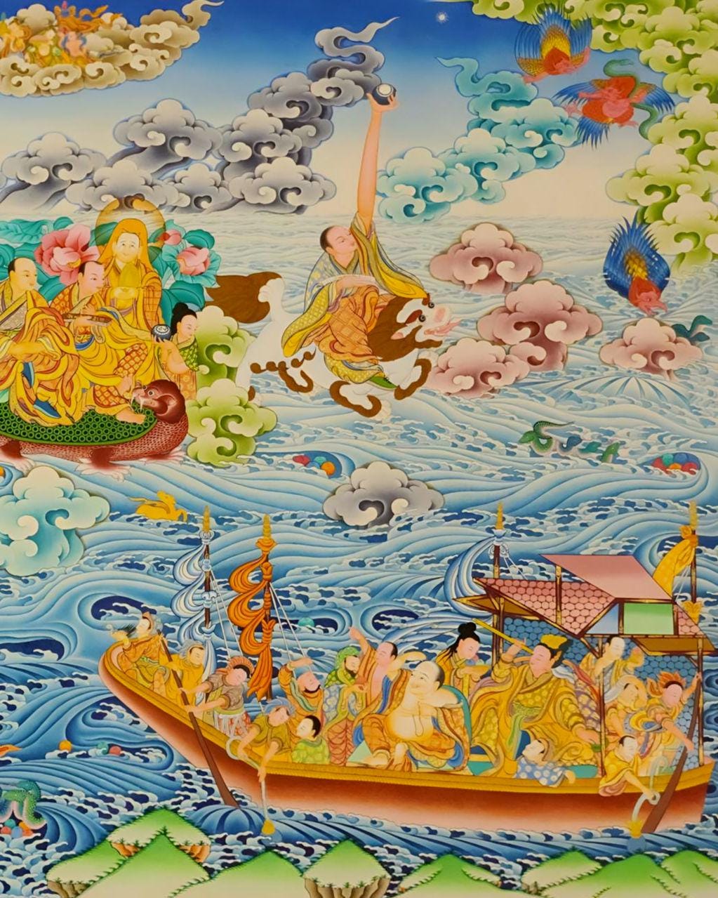 Paani Buddha Thangka - 16 Arhats & 10 Bodhisattvas Master Quality 36x79