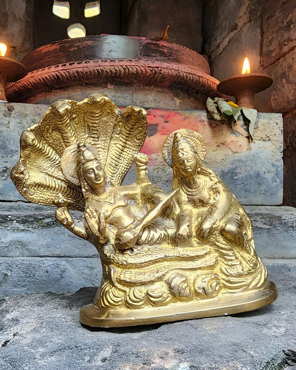 Lakshmi Narayan Brass Statue, Hindu Deity Vishnu And Laxmi Sculpture