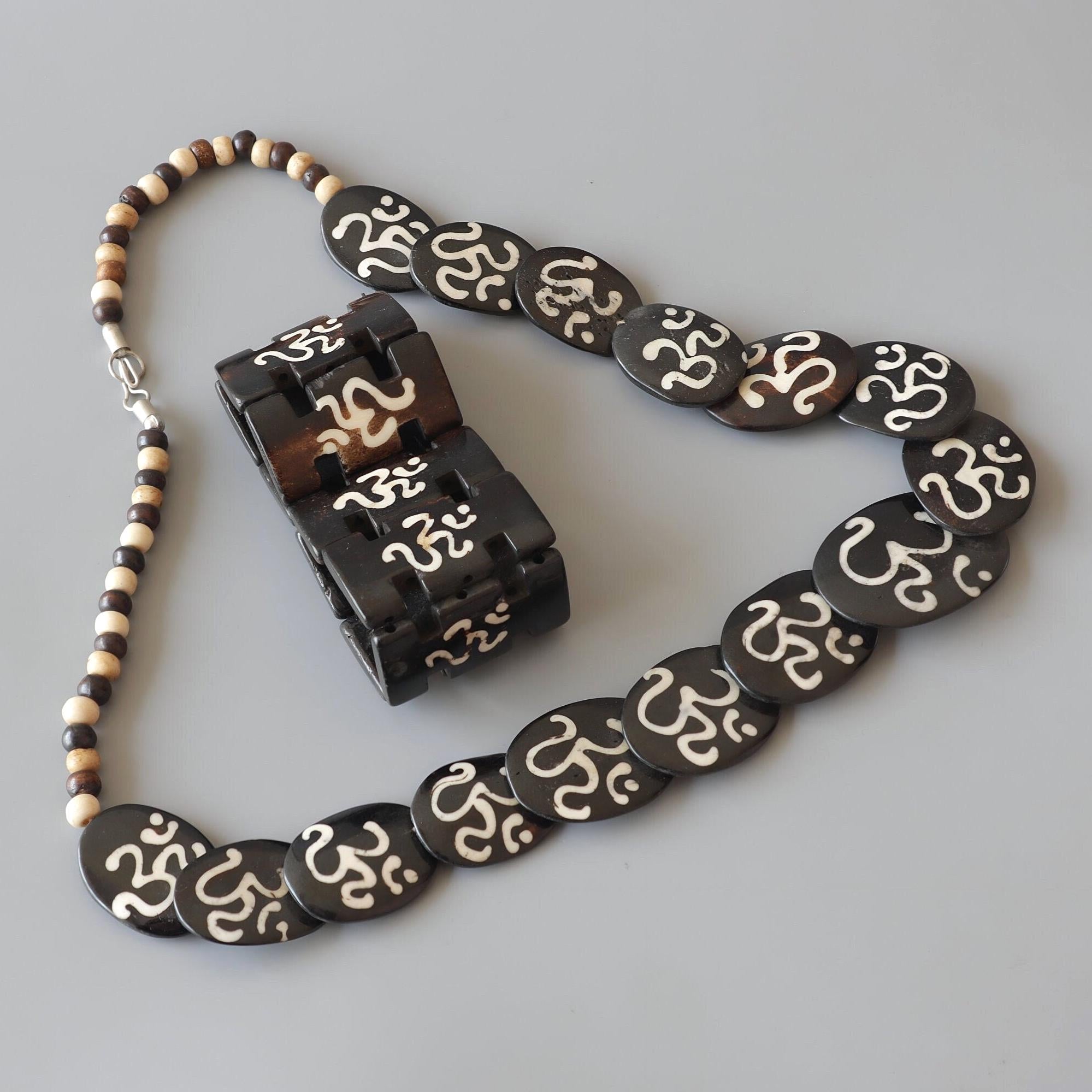 Tibetan Om Bone Necklace Old Design Spiritual Jewelry Nepal