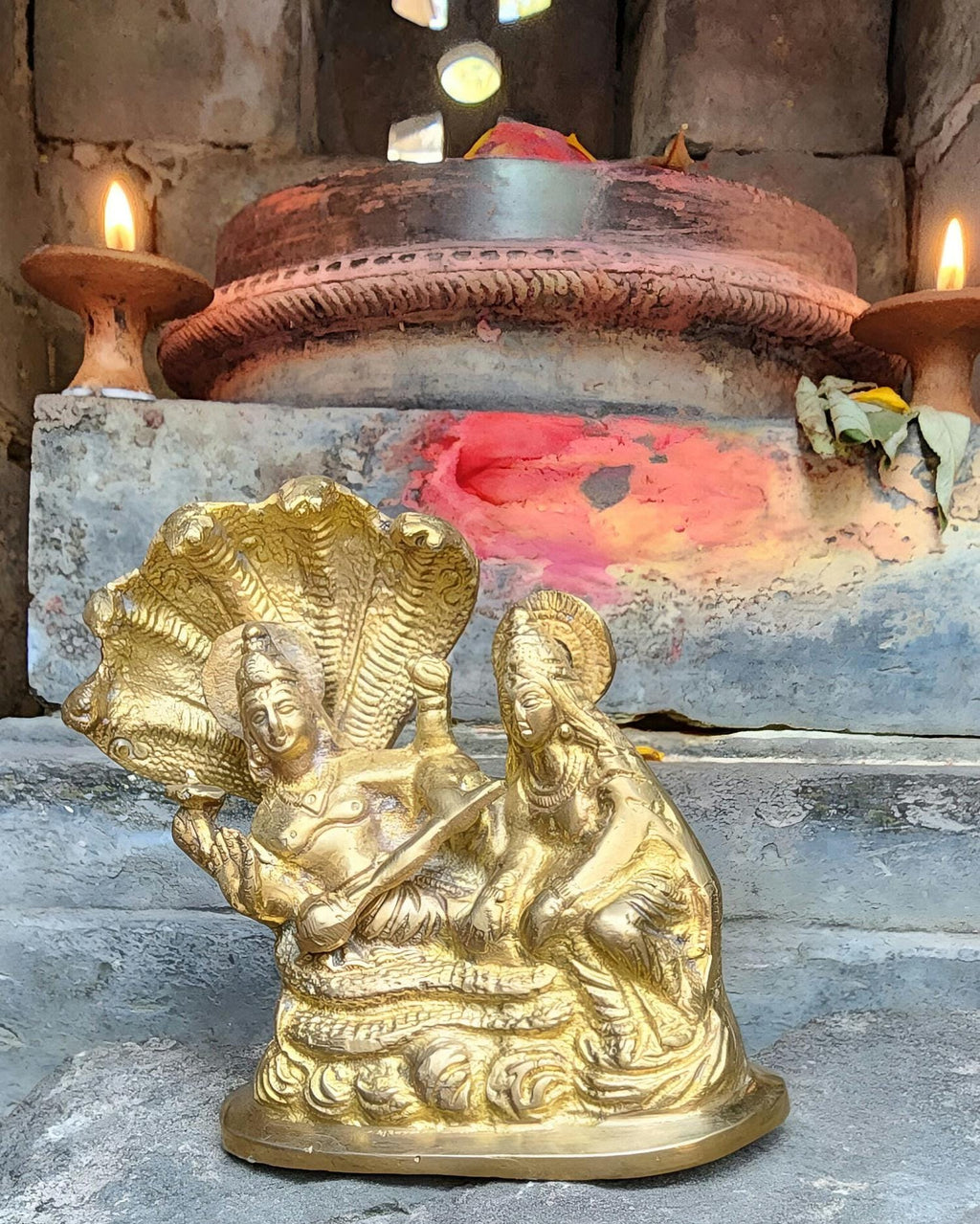 Lakshmi Narayan Brass Statue, Hindu Deity Vishnu And Laxmi Sculpture
