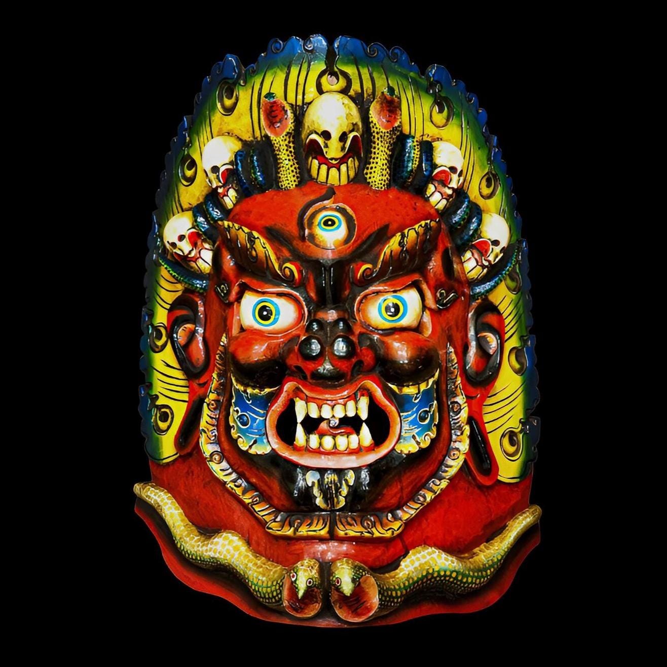 Fierce Bhairav Wooden Mask, Protective Deity