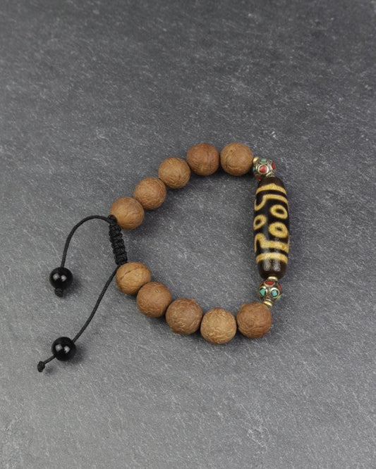 Buddha Chitta Bracelet With 7-Eye Dzi Bead, Himalayan Meditation Beads