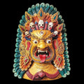 Large Bhairav Wooden Mask, Protective Deity Wall Art - Gold Finish