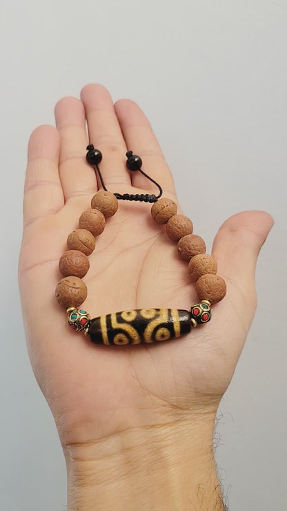 Buddha Chitta Bracelet With 7-Eye Dzi Bead, Himalayan Meditation Beads